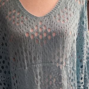 New,deep aqua knit crochet oversized beach dolman sleeve coverup top size medium